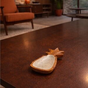 Wooden Pineapple-Shaped Bowl with mother of pearl look Interior